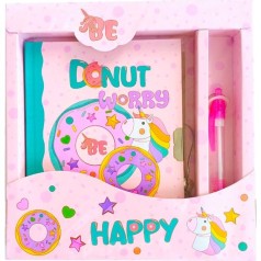 Блокнот дитячий на замочку в подар.коробочці з ручкою 195x210х20mm, 70g, 56 л, Пончики