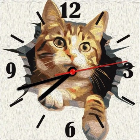 Картина по номерам (часы) "Кот" 30х30 см