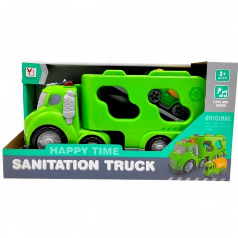 Грузовик автовоз пожарный с машинкой, техникой, свет, звук (САЛАТОВАЯ)