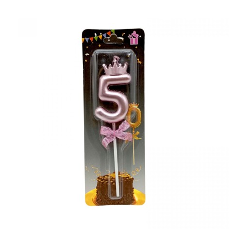 Свеча для торта "Цифра 5 с короной" (ФИОЛЕТОВАЯ)