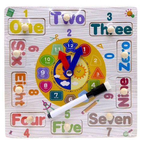 Вкладыши деревянные (часы, доска для рисования, маркер "пиши-стирай") микс видов