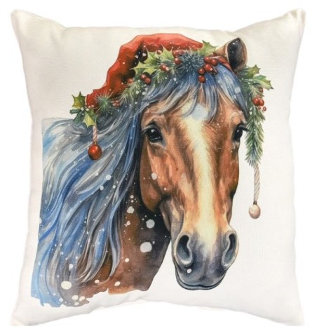 Подушка микровелюр "Рождественская лошадь" 35х35 см