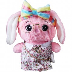 Мягкая игрушка заяц розовый в белом платье с очками
