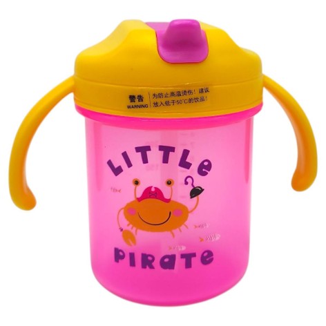 Детский поильник с трубочкой, 280 мл (РОЗОВЫЙ, ЖЕЛТЫЕ РУЧКИ)