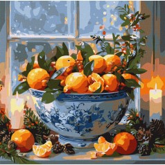 Картина по номерам "Цитрусы в вазе" 40х40 см