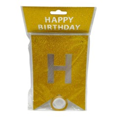 Гірлянда-розтяжка прапорці "Happy birthday" 12*16см-5м, золото (31671)