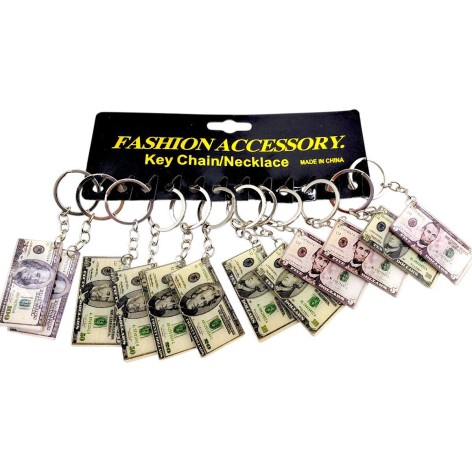 Брелки пластиковые "Деньги доллары" (11 см), 12 брелок