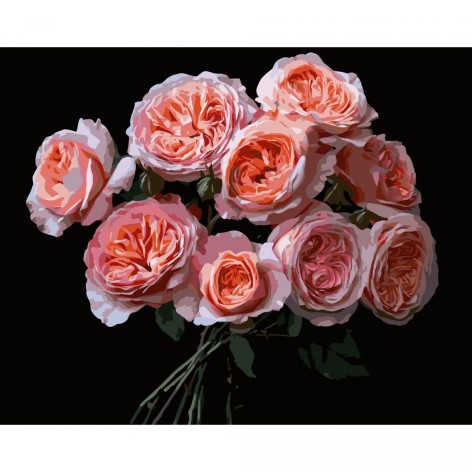 Картина по номерам на черном фоне "Розовые цветы" 40х50 см