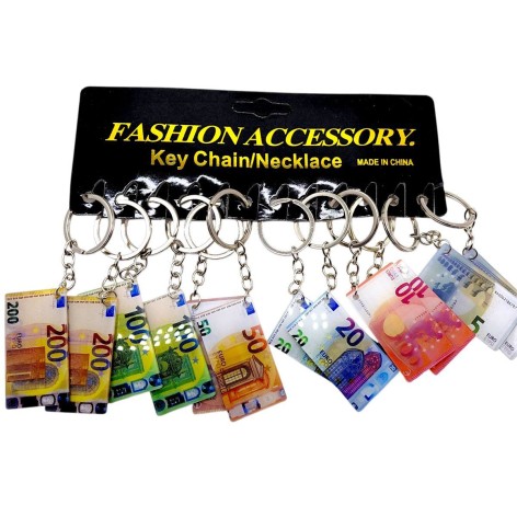Брелки пластиковые "Деньги евро" (11 см), 12 брелок