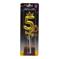 Свеча для торта "Цифра 5 с короной" (золото)
