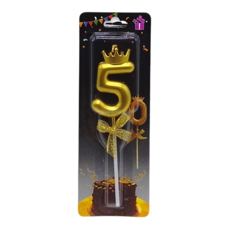 Свеча для торта "Цифра 5 с короной" (золото)