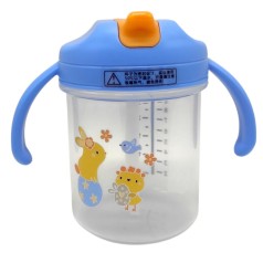 Детский поильник с трубочкой, 280 мл (ПРОЗРАЧНЫЙ, ГОЛУБЫЕ РУЧКИ)