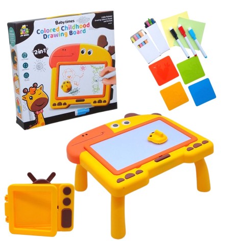 Досточка-столик для рисования "Жирафа" двухсторонняя, с аксессуарами (желтый)