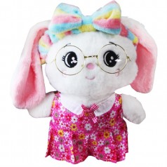 Мягкая игрушка заяц белый в розовом платье с очками