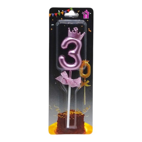 Свеча для торта "Цифра 3 с короной" (фиолет)