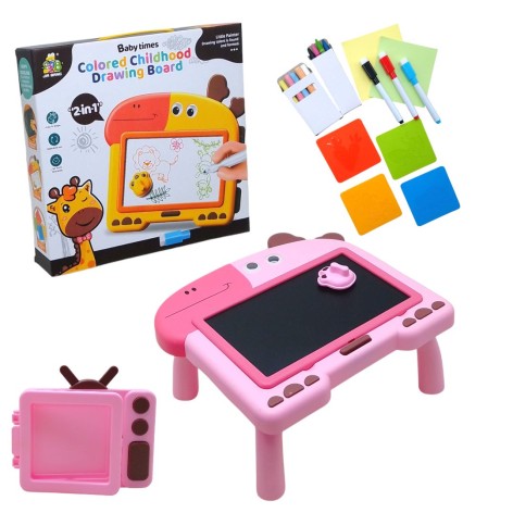 Досточка-столик для рисования "Жирафа" двухсторонняя, с аксессуарами (розовый)