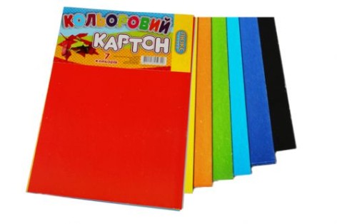 Цветной картон односторонний, 7 цветов А4