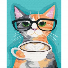 Картина по номерам "Кот и кофе" ★★