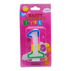 Свеча-цифра цветная с блестками "1" 6 см