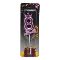 Свеча для торта "Цифра 8 с короной" (фиолет)