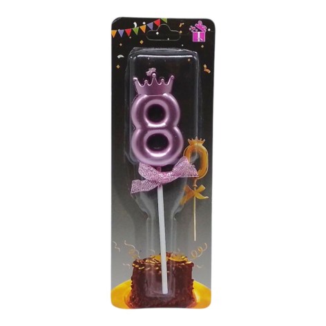 Свеча для торта "Цифра 8 с короной" (фиолет)