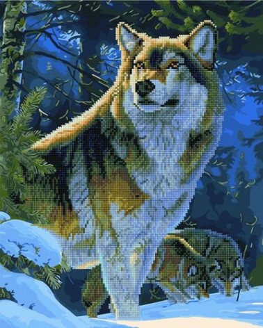 Картина за номерами + Алмазна мозаїка "Гордий вовк"????