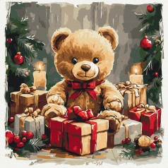 Картина по номерам "Подарочный мишка" 40x40 см.