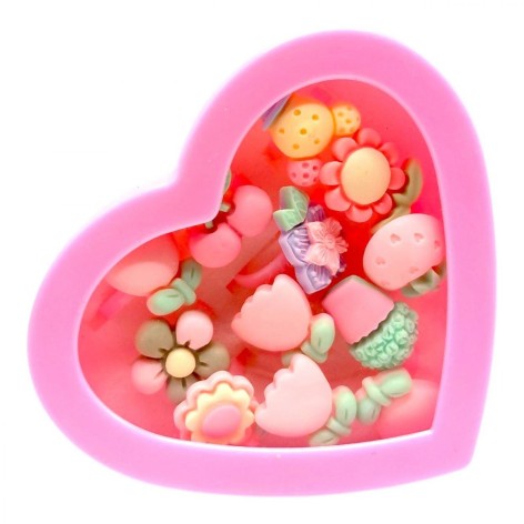 Кольцо пластиковое детское 12шт в подарочной кор. (СЕРДЦЕ)