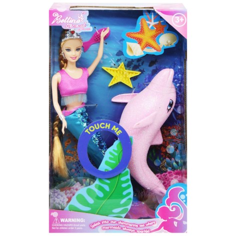 Лялька "Русалочка", з рожевим дельфіном