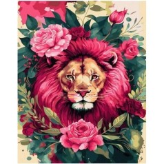 Картина по номерам "Лев в цветах" 40х50 см