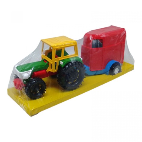 Трактор с прицепом желто-красный коневоз