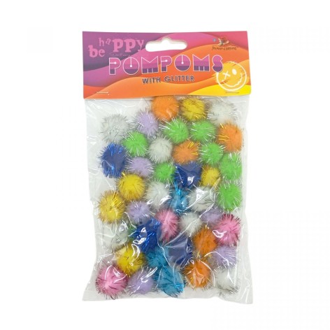Помпоны блестящие, 18мм, 8 цветов, 40шт.