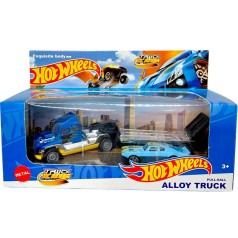 Металлический тягач с машинкой на прицепе (СИНИЙ)