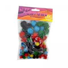 Помпоны блестящие, разные размеры,5 цветов,80шт