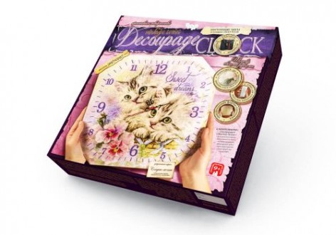 Комплект креативної творчості "Decoupage Clock Кошенята", з рамкою