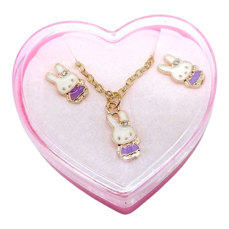 Детский набор украшений: кулон+серьги (С лавандовым зайчиком)