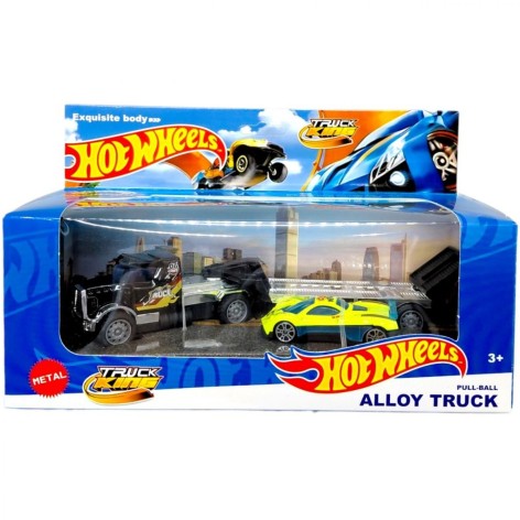 Металлический тягач с машинкой на прицепе (ЧЕРНЫЙ)