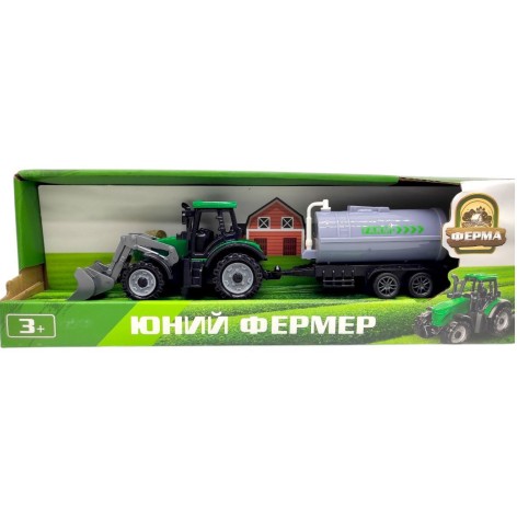 Зеленый трактор с серой бочкой