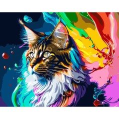 Картина по номерам "Разноцветный котик" ★★★★