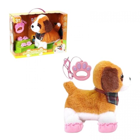 Любимец "Песик", ходит, звуки, аксессуары, на поводке, двигает хвостиком, сенсорные участки, реагирует на плеск в ладони, на батарейках, в коробке