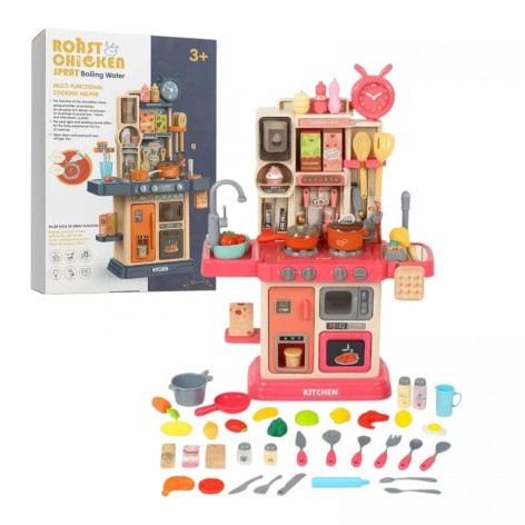 Кухня с посудой (микс цвета) батар.муз.мир.течет вода, еда меняет цвет, .кор.47,5*15*35,5 см.