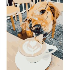 Картина по номерам "Собака и кофе"  ★★★★