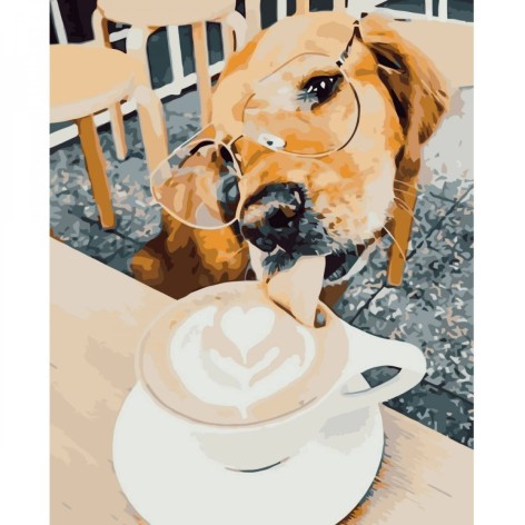 Картина по номерам "Собака и кофе"  ★★★★