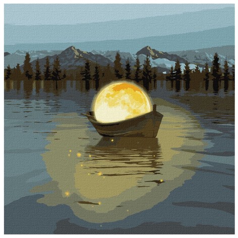 Картина за номерами "Місячний човен з фарбами металік"???