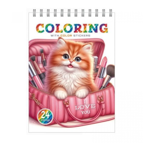 Раскраска с наклейками 12 листов Спираль (КОТИК)