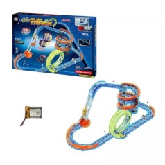 Трек 69 элементов, машинка со встроенным аккумулятором, подсветка, светящаяся во тьме, трюки, муляжи окружения, в коробке