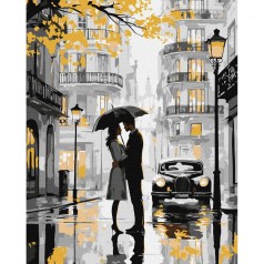 Картина по номерам с красками металлик "Поцелуй под дождем" 40х50 см