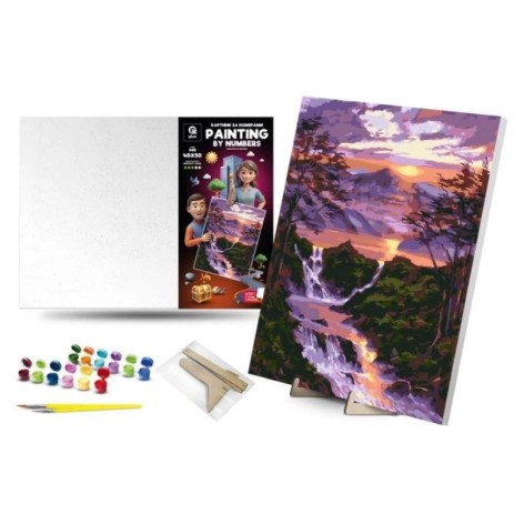 Картина по номерам 40х50 см "Водопад на рассвете" с деревянной подставкой