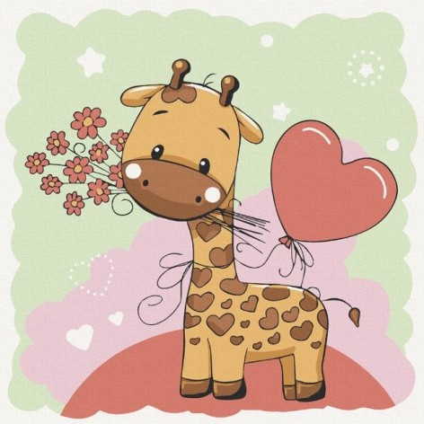 Картина по номерам "Жирафик с цветами" 30х30 см