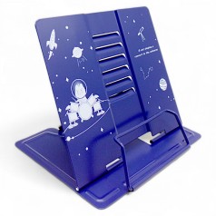 Підставка для книг металева Кіт у космосі  синя